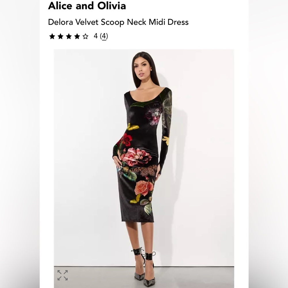 Alice + Olivia Black Velvet Dress with Floral Design